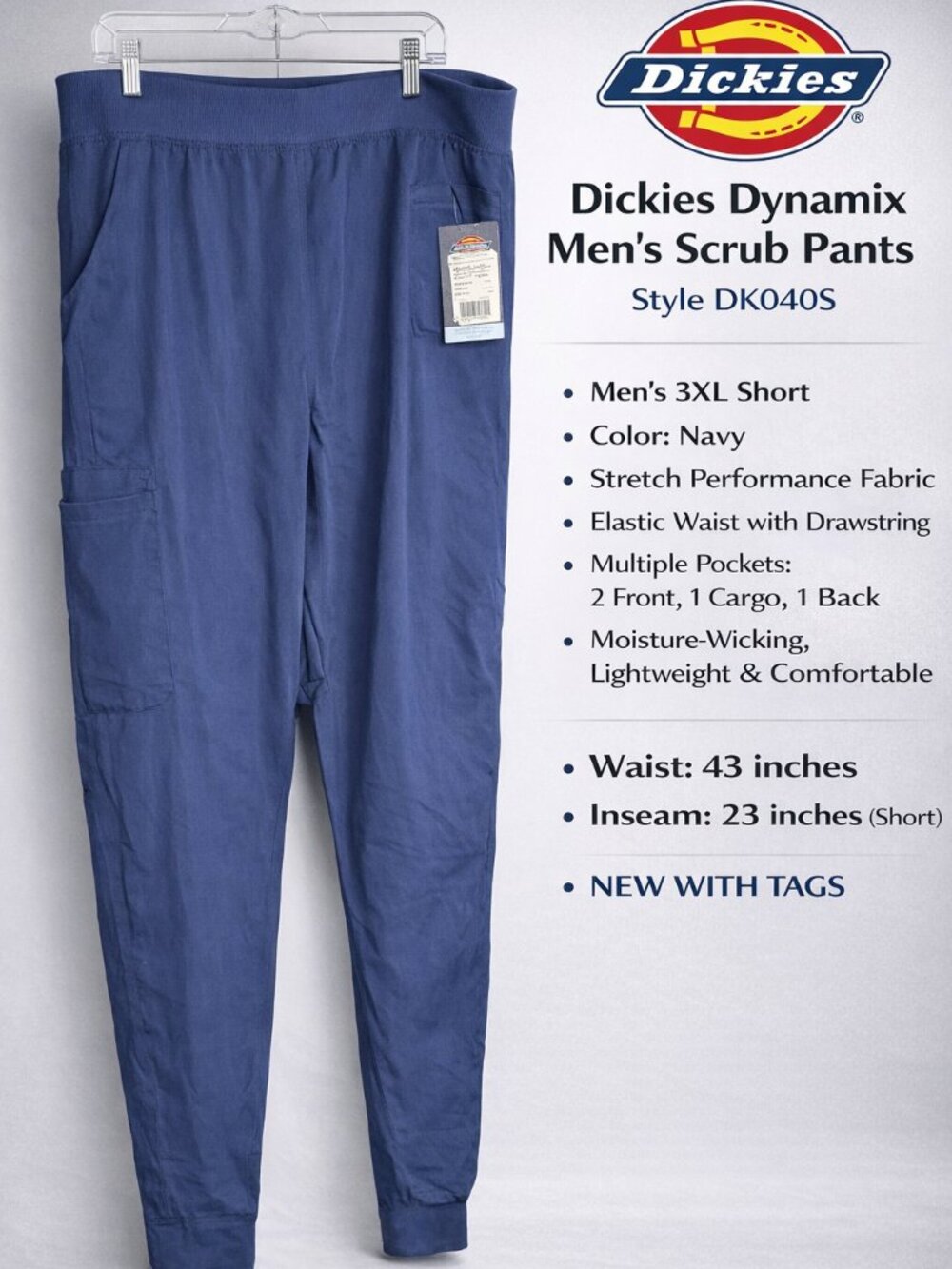 Dickies Dynamix Navy Jogger Scrub Pants Men’s 3XL Short NWT